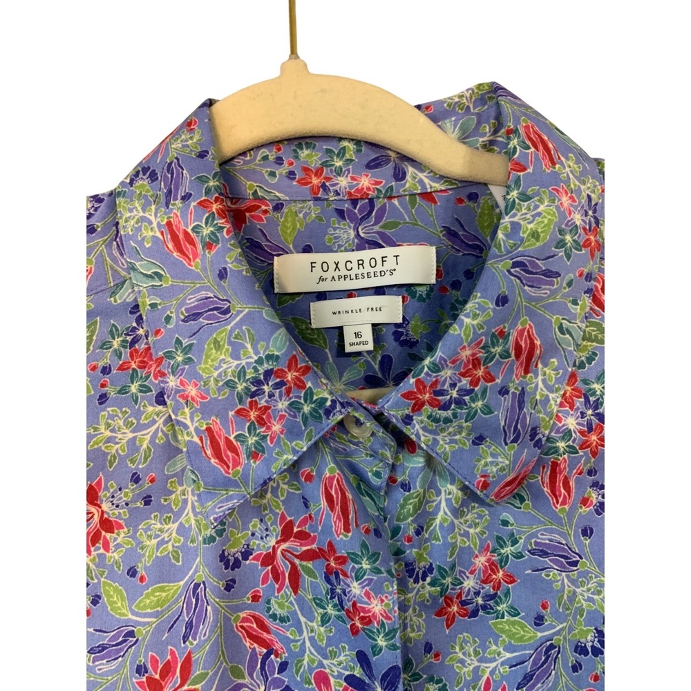 FOXCROFT for APPLESEED'S Button Up Shirt Floral Long Sleeve Wrinkle Free Size 16 - Picture 3 of 11